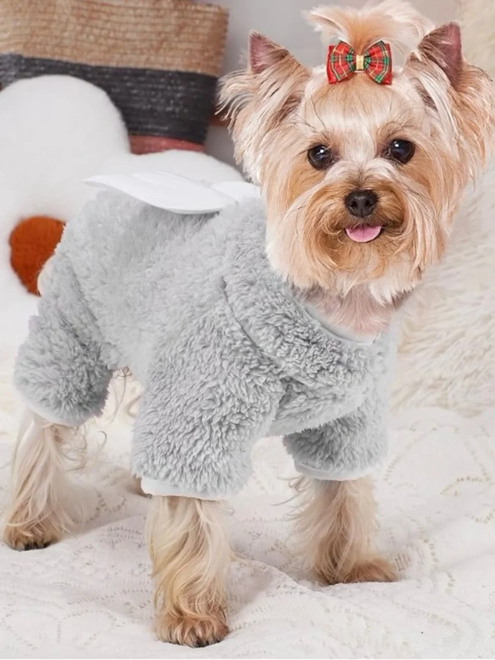 NWT Yikeyo Plush Grey Angel Wings Pet Onesie S L44